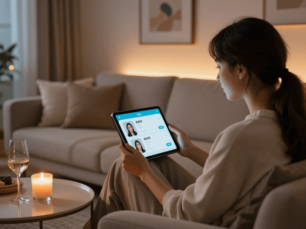 Engaging with sex ai chat in a modern home setting showcasing technology and comfort.