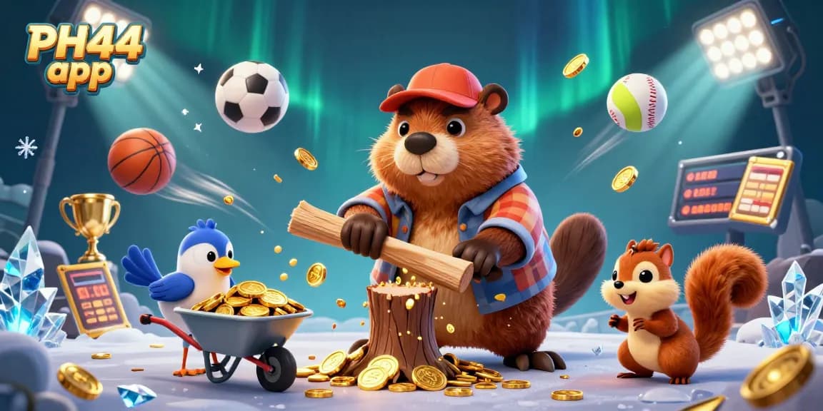 Experience the excitement of the PH44 app with playful characters and dynamic sports betting elements.