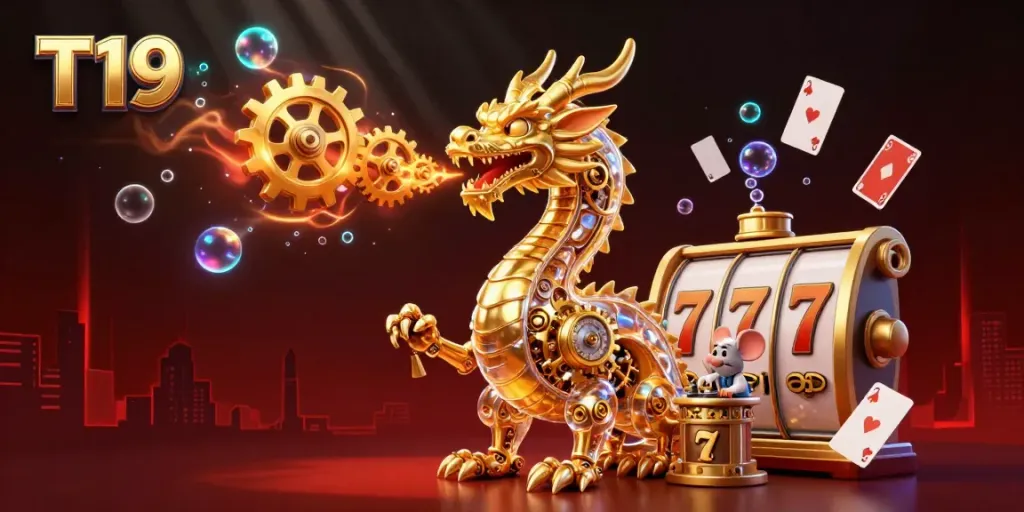 T19 delivers an immersive gaming experience with a golden dragon and vibrant casino elements in an exciting scene.