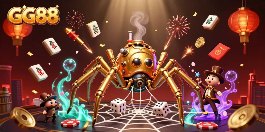 Engage with the captivating GG88 online casino world featuring steampunk characters in a vibrant gambling scene.
