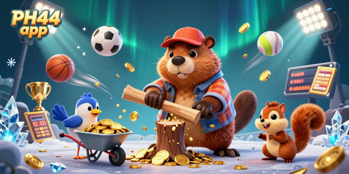 Experience the excitement of the PH44 app with playful characters and dynamic sports betting elements.