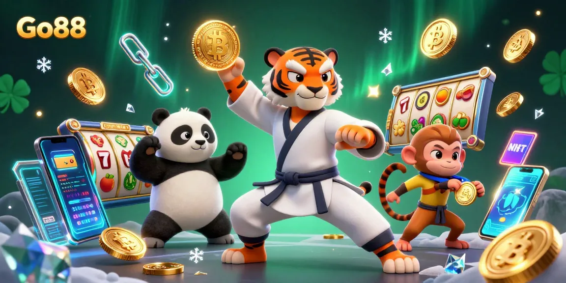 Experience Go88's exciting slot gaming with lively 3D characters and vibrant crypto elements.