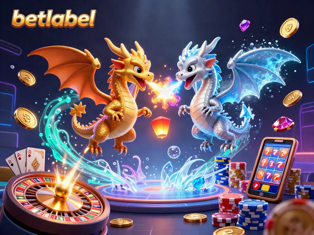 Experience thrilling gaming action with Betlabel's exciting 3D illustration of dragons and casino elements.