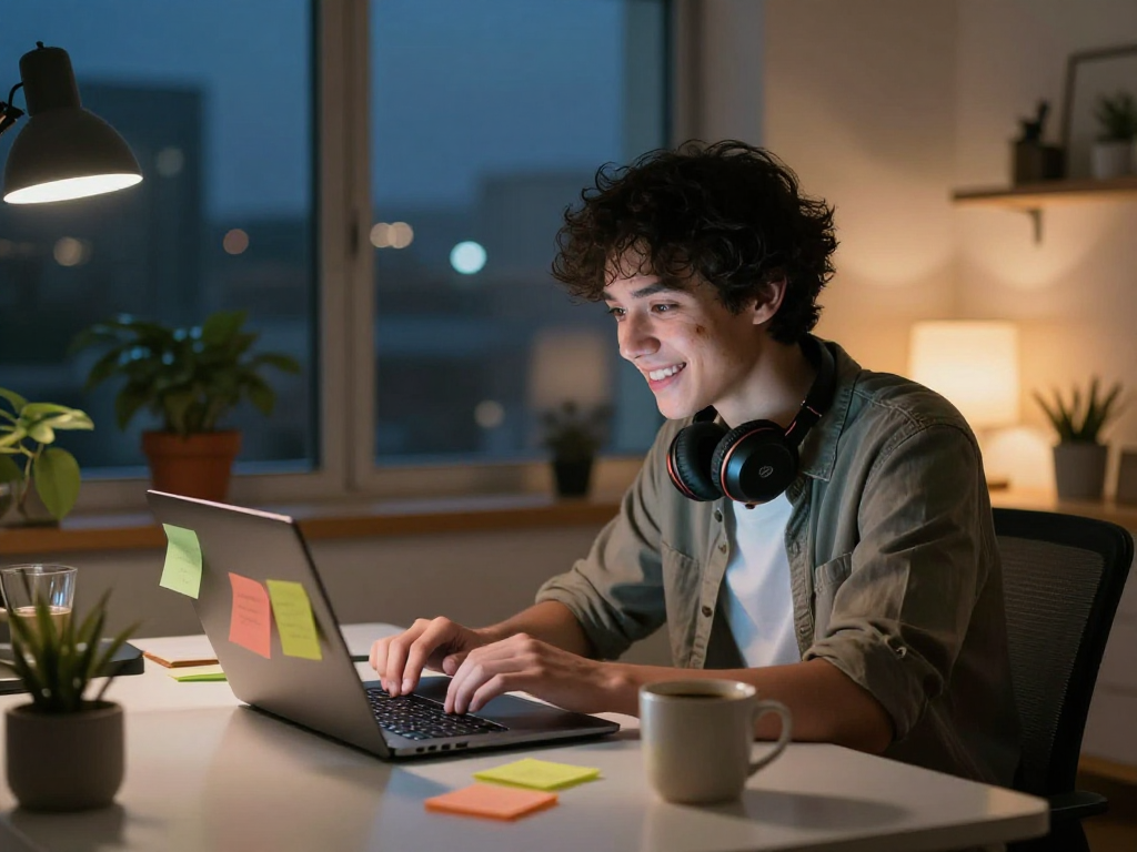 Engaging in dirty chat AI from a cozy home office environment, showcasing digital interactions.