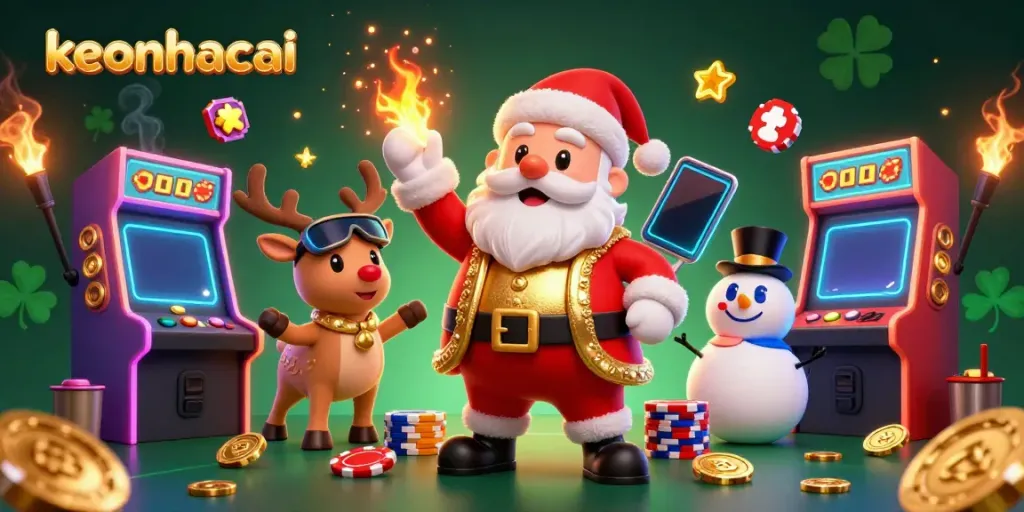 Experience thrilling keonhacai action with Santa, his reindeer dealer, and poker-chip snowman in a vibrant casino